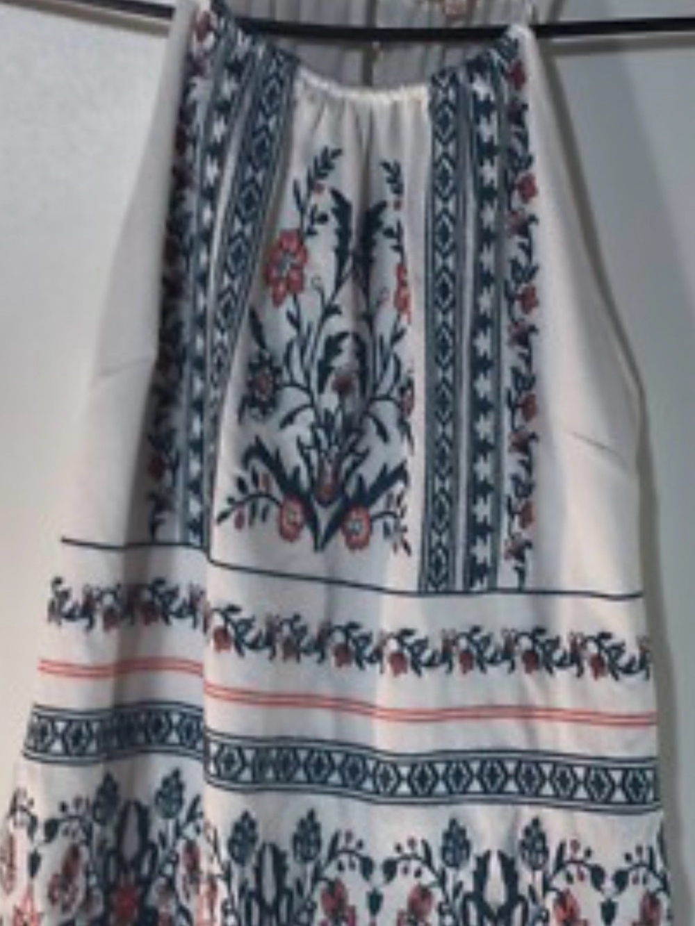 Skies Are Blue White W-Teal/Coral Embroidery Halter Top Size L